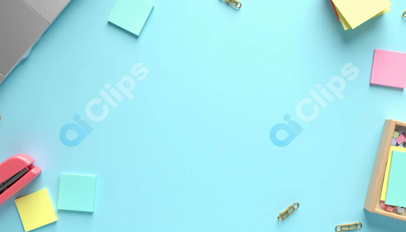 Colorful Office Desk Setup on a Blue Background