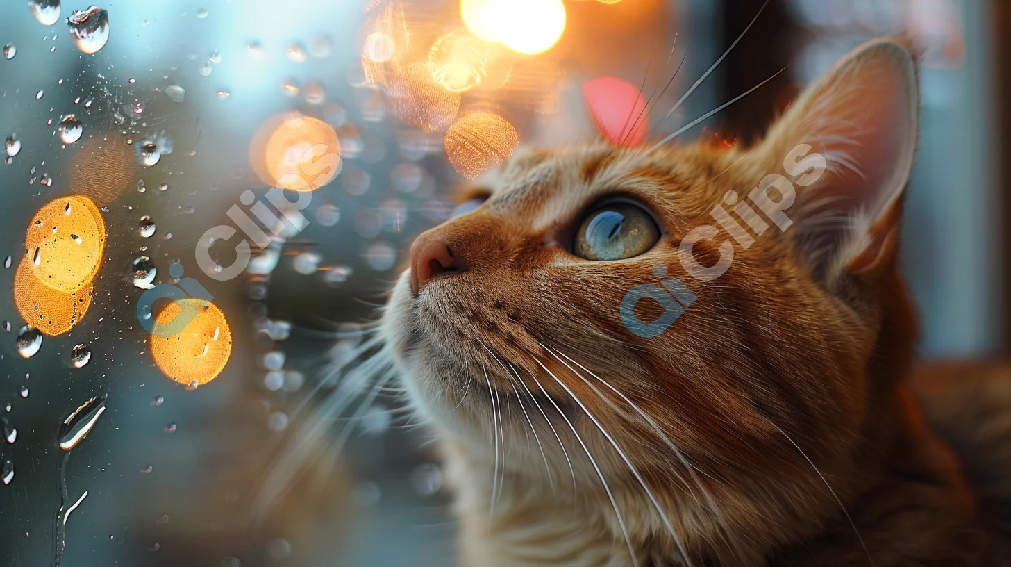 Cat Watching Raindrops