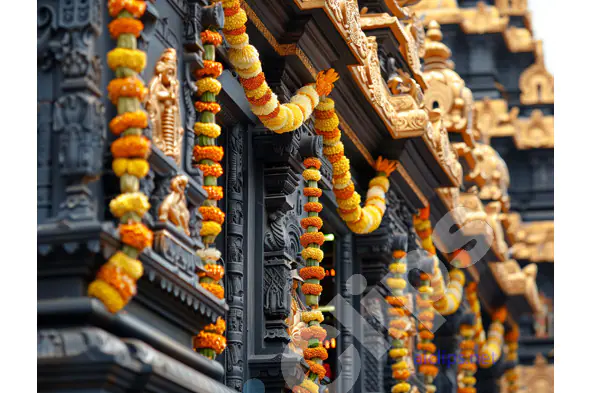 Traditional South Indian Temple Decorated for Festival