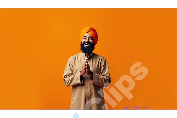 Cheerful Sikh Man in Traditional Turban Greeting with Namaste