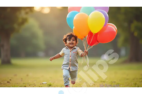 Joyful Toddler Running with Balloons