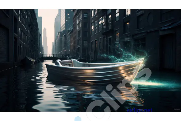 Futuristic Boat in City Canal
