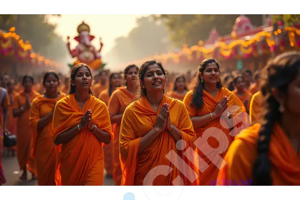 Devotees Celebrating Ganesh Chaturthi in Traditional Procession