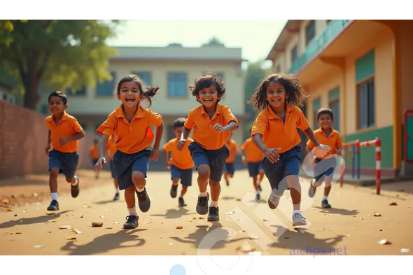 School Children Running Joyfully in Playground