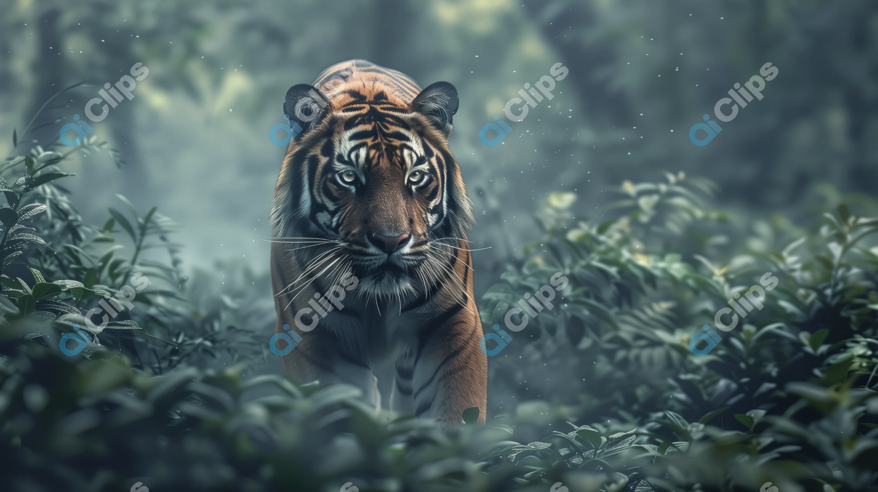 Tiger in Dense Jungle