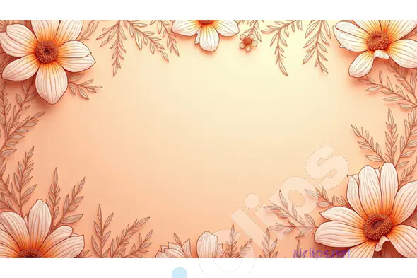 Floral Border with Soft Orange Hues on Peach Background