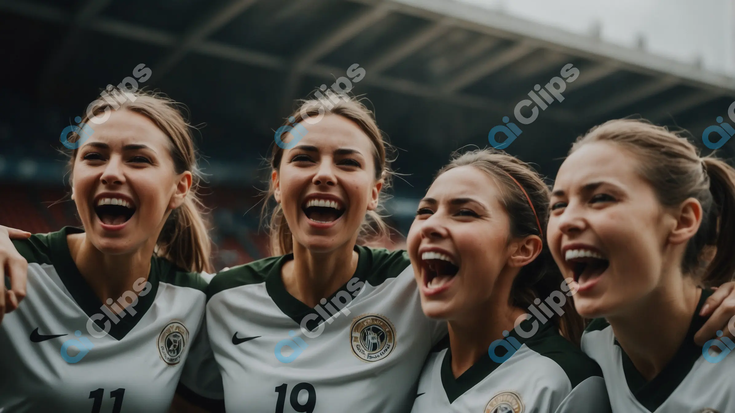 Jubilant Female Soccer Team Celebrating Victory