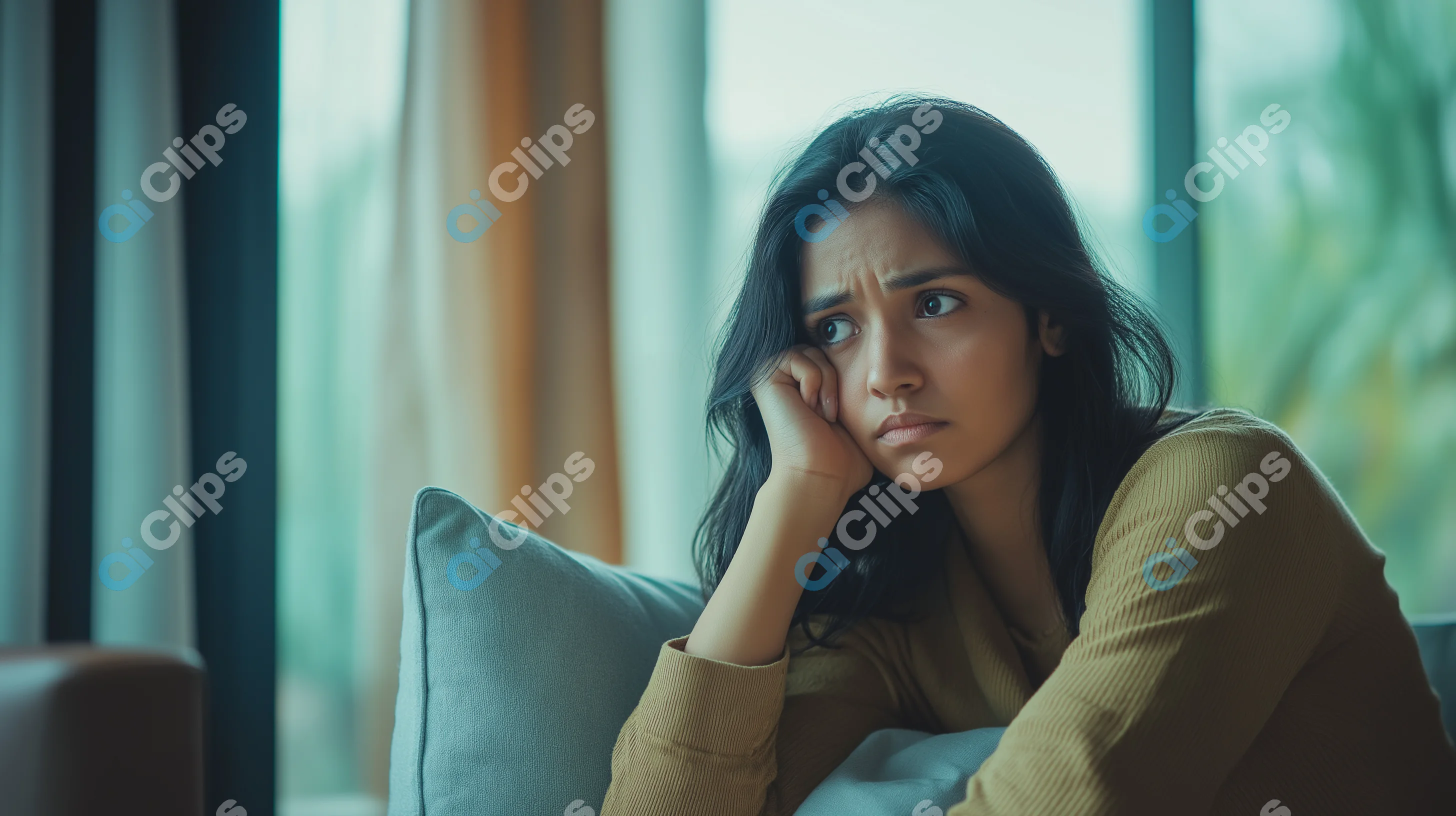 Pensive Young Woman Reflecting Indoors