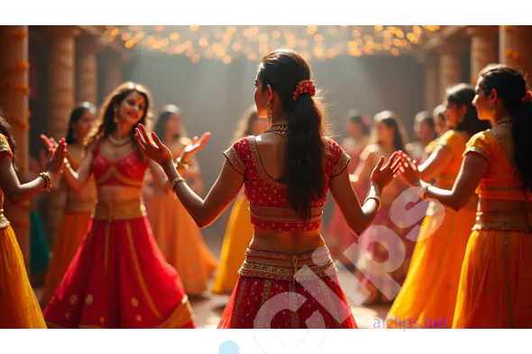 Women in Traditional Attire Performing Garba Dance During Navratri