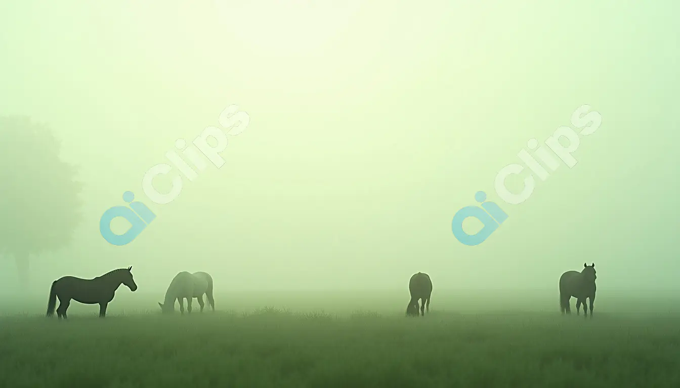 Horses Grazing in Morning Fog