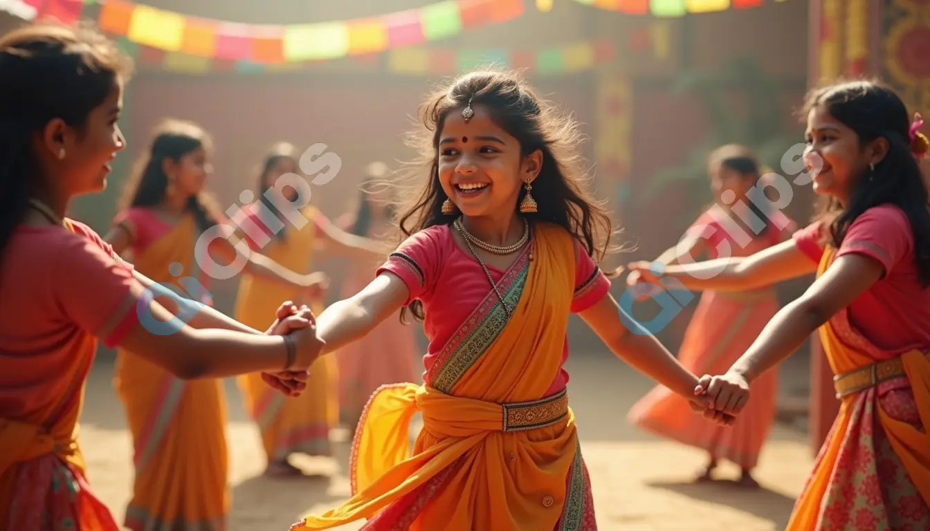 Indian Girls Celebrating Festival with Dance