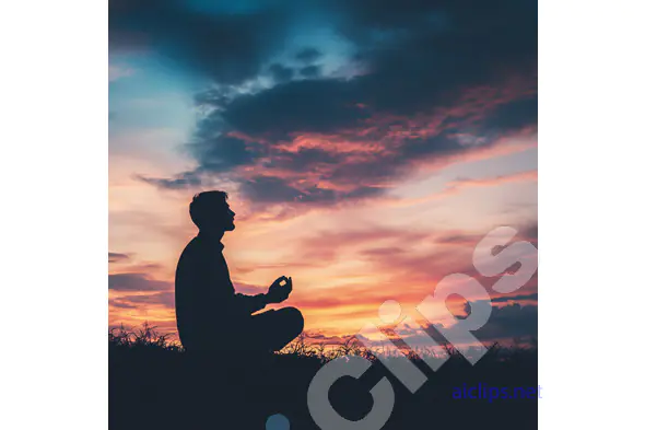 Silhouette of Man Meditating at Sunset