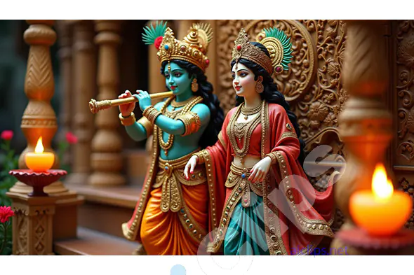 Divine Couple Radha Krishna in a Traditional Temple Setting