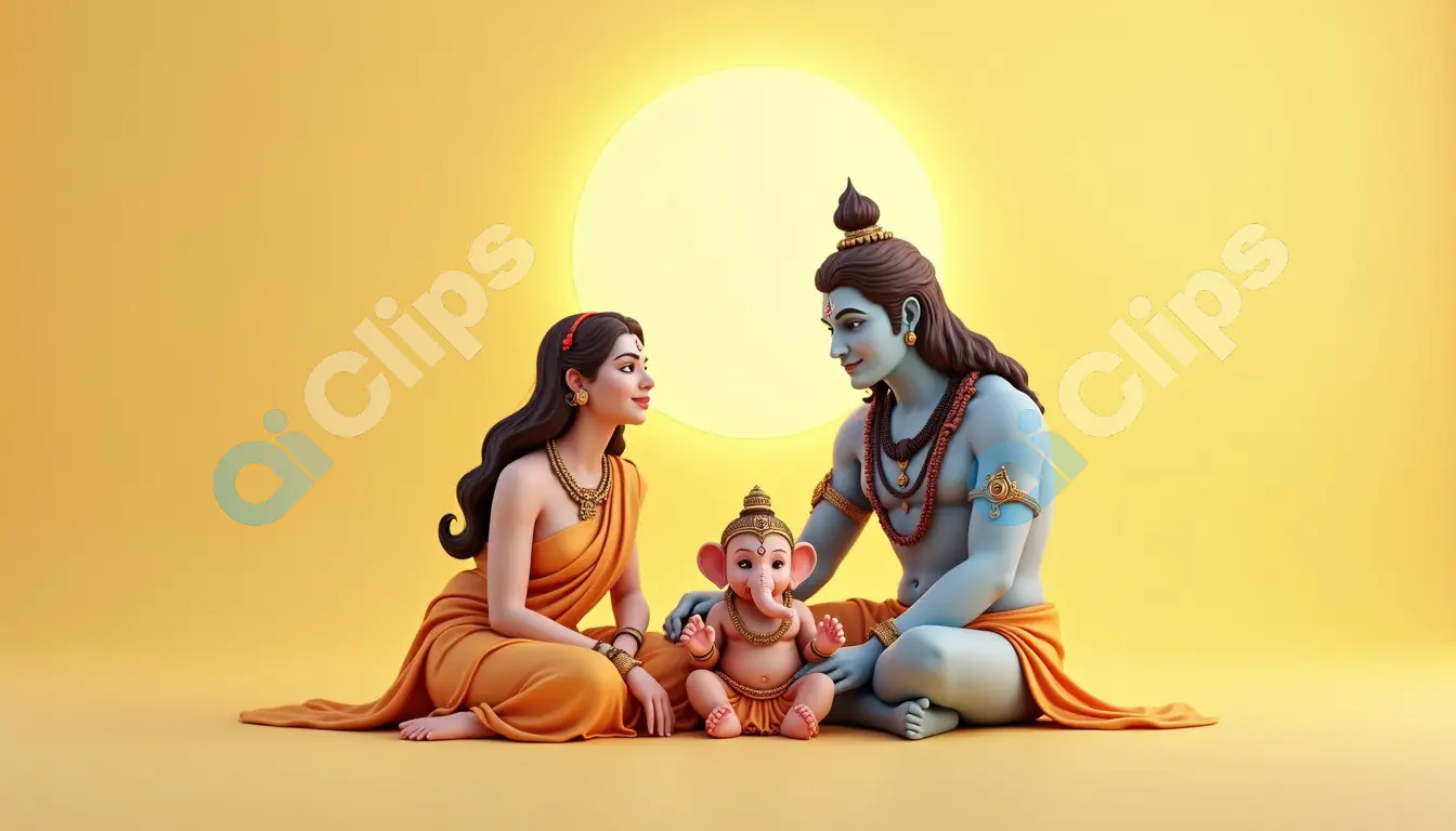 Divine Family of Lord Shiva, Parvati, and Baby Ganesha