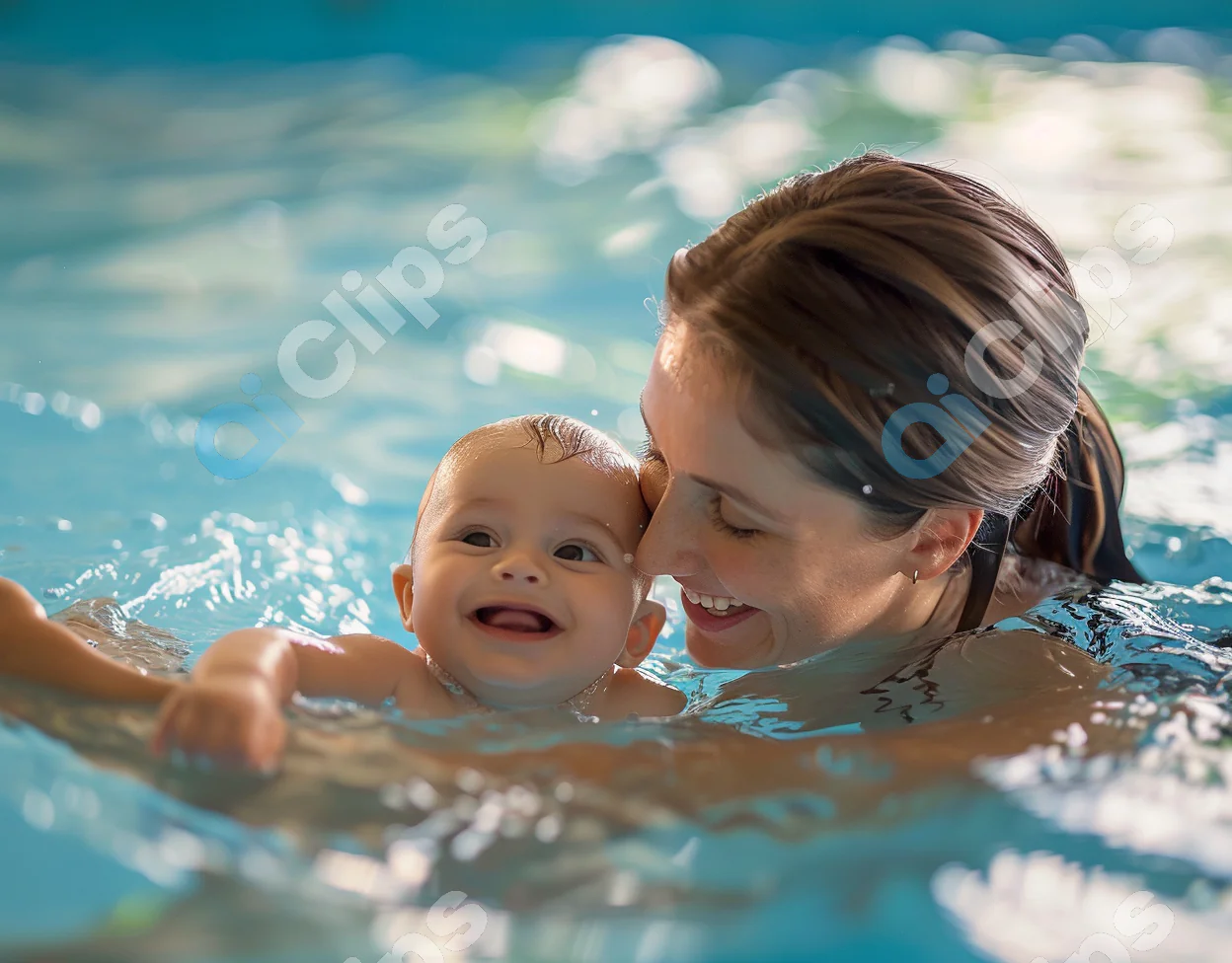 Mother and Baby Swimming