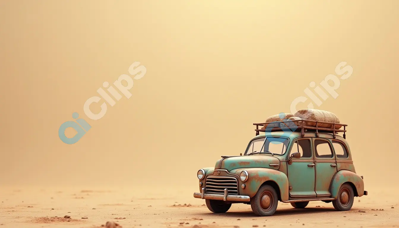 Vintage Car in Desert Landscape – Nostalgic Road Trip