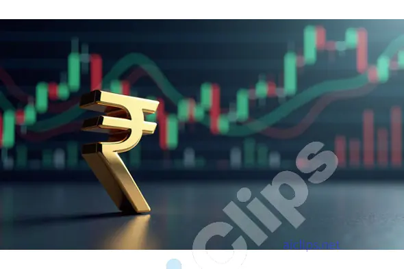 Golden Indian Rupee Symbol with Stock Market Graph Background
