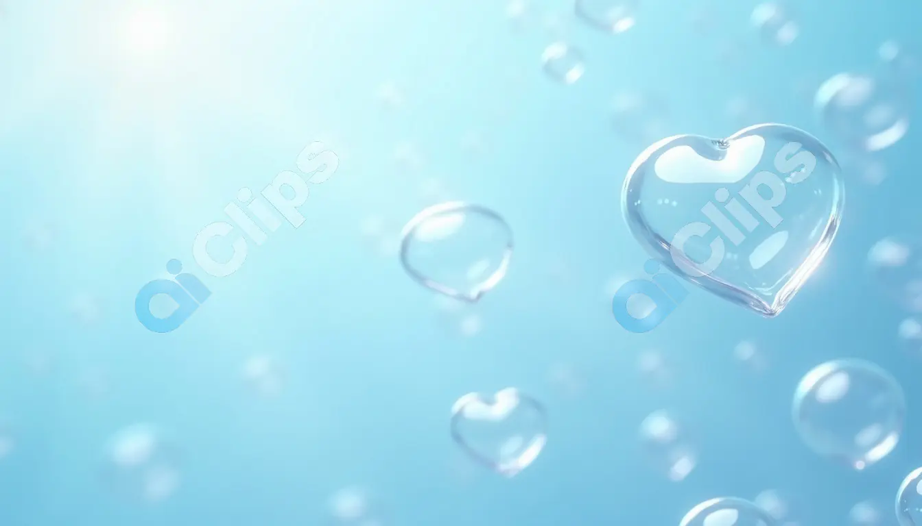 Heart-Shaped Bubbles on Light Blue Background