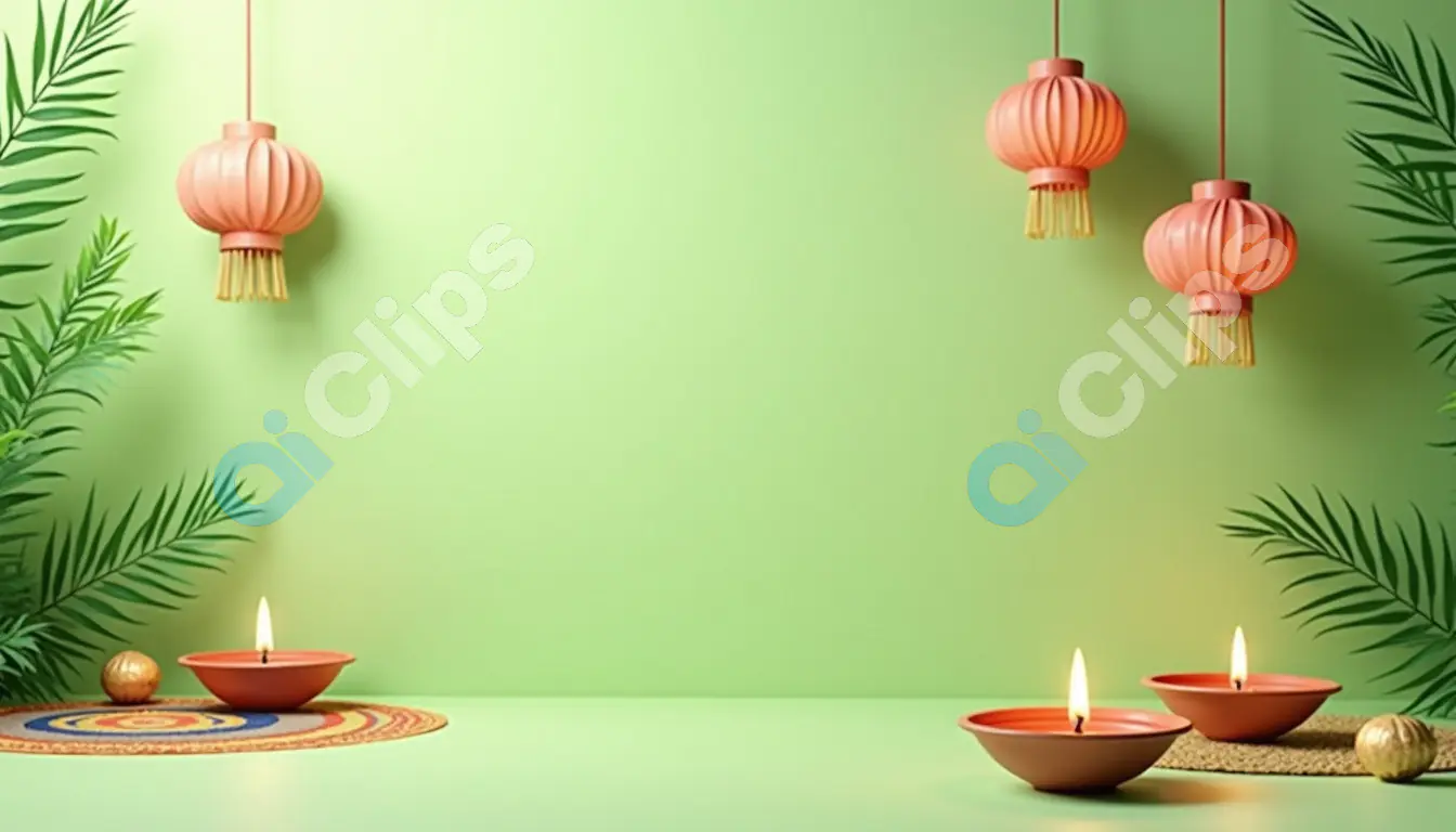Diwali Decor with Diyas and Hanging Lanterns