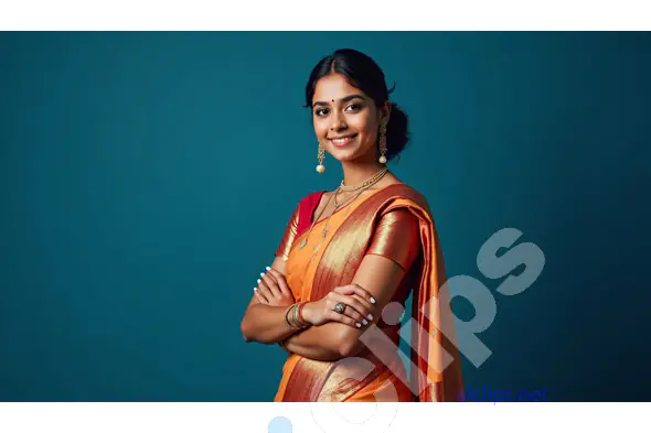 Elegant Woman in Traditional Orange Saree with Jewelry