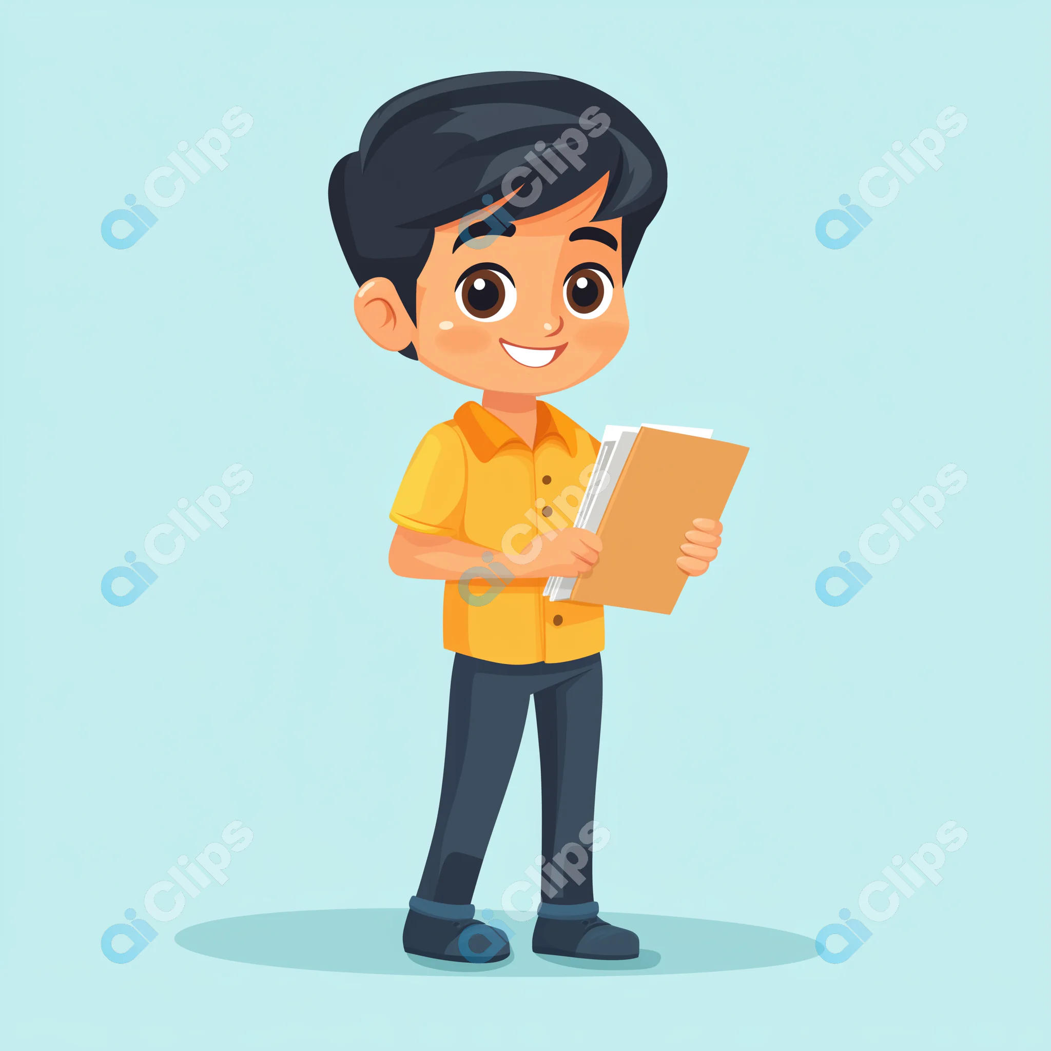 Happy Schoolboy with Books