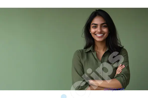 Confident Indian Woman Smiling in Olive Green Shirt
