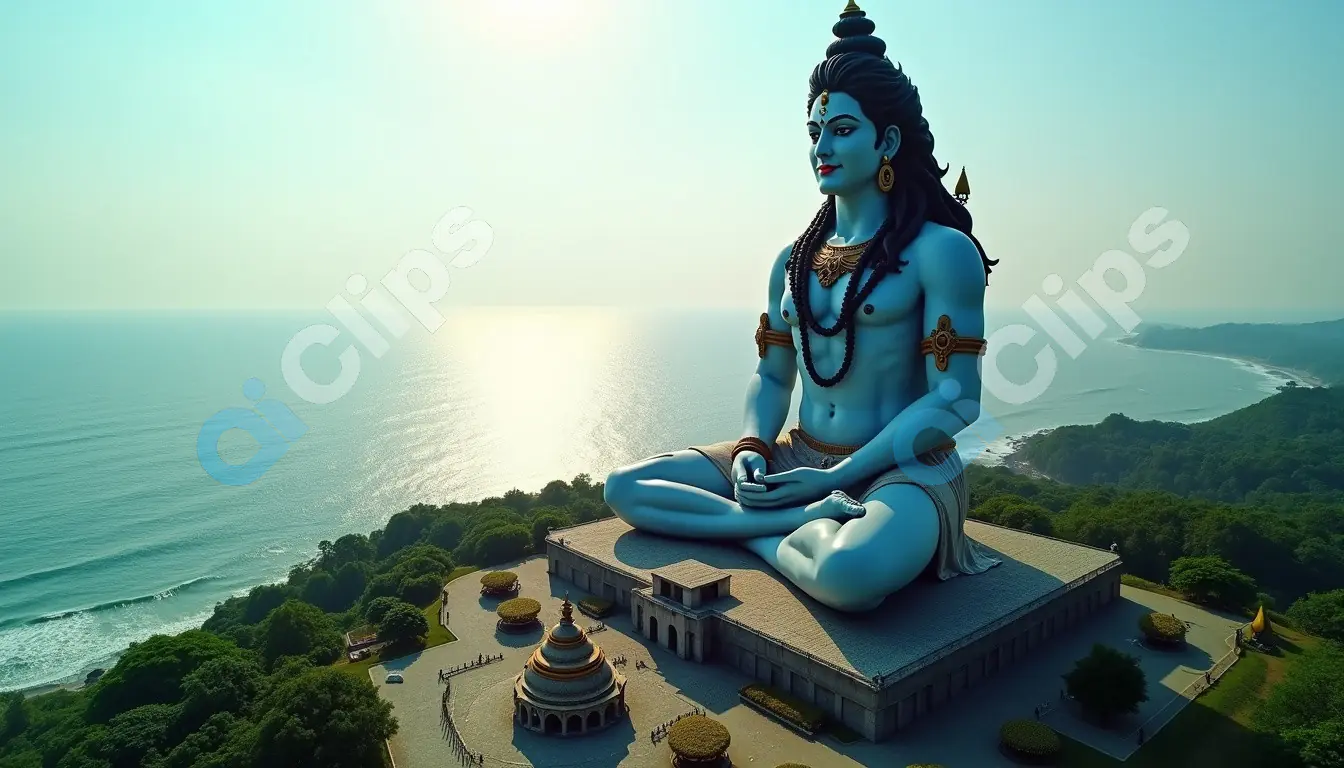 Majestic Shiva Statue Overlooking the Ocean