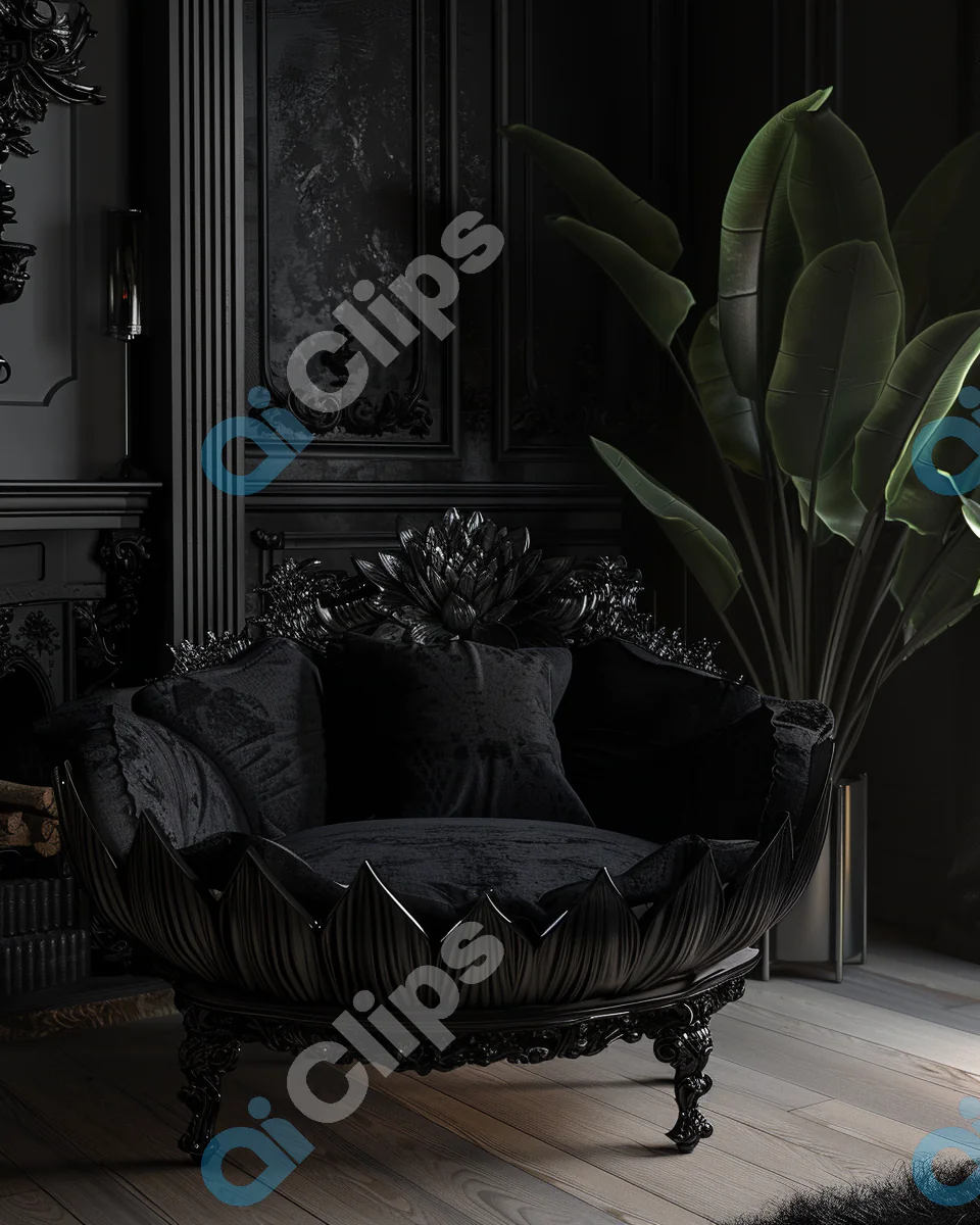 Gothic Black Velvet Chair