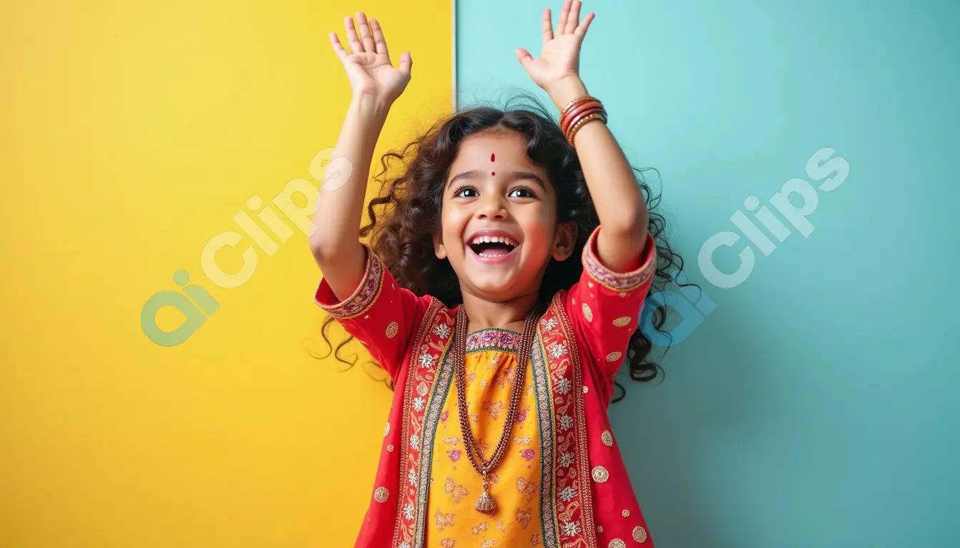 Joyful Indian Girl in Traditional Dress