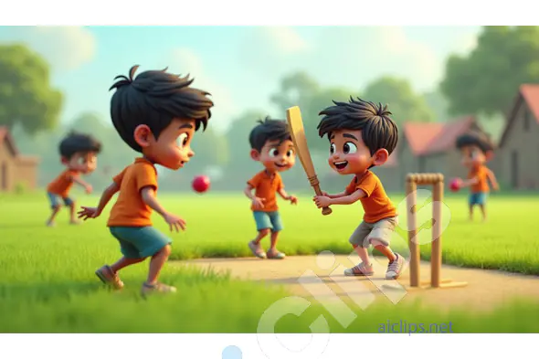 Cheerful Kids Playing Cricket on a Sunny Day