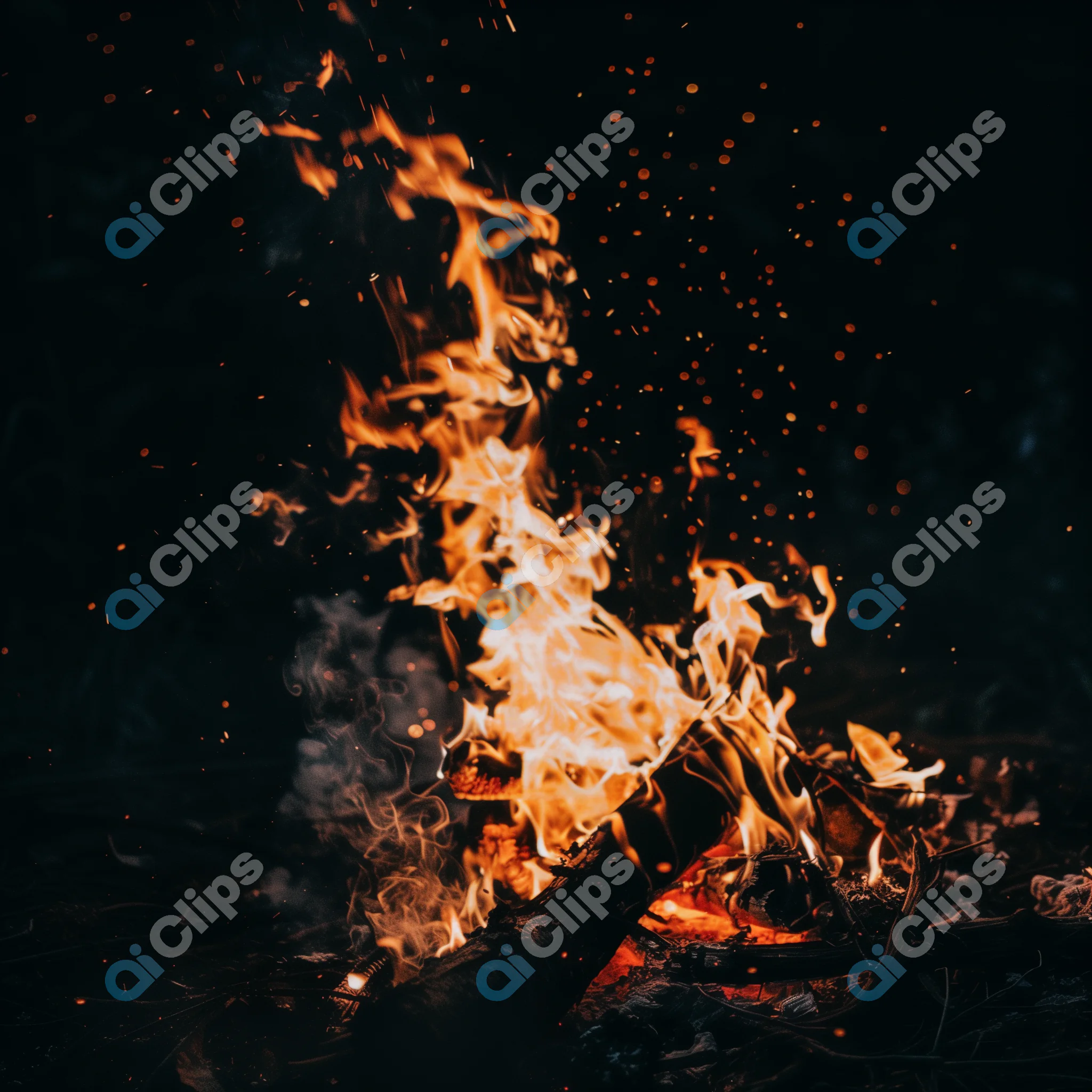 Close-Up Campfire Flames at Night