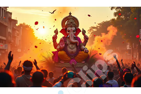 Ganesh Chaturthi Visarjan Celebration at Sunset