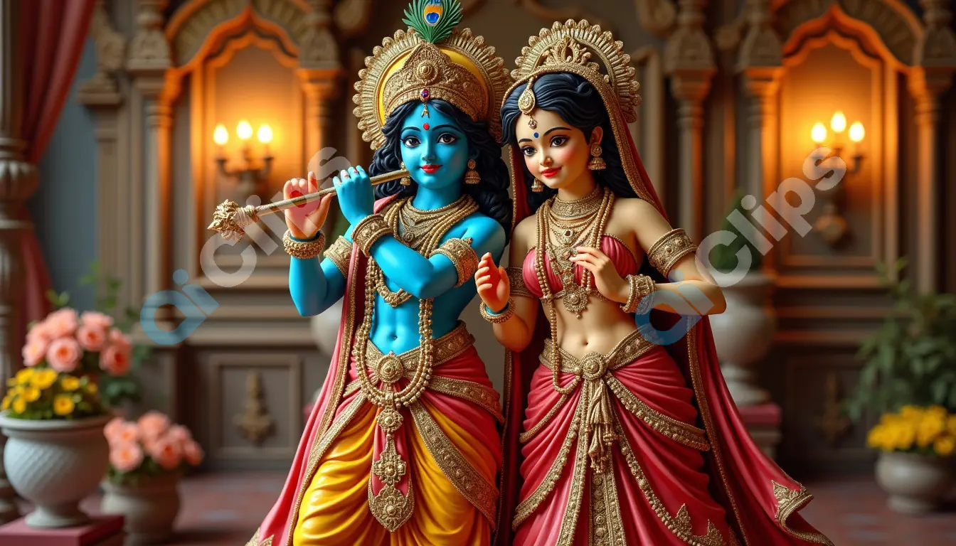 Divine Love of Radha Krishna in a Traditional Setting