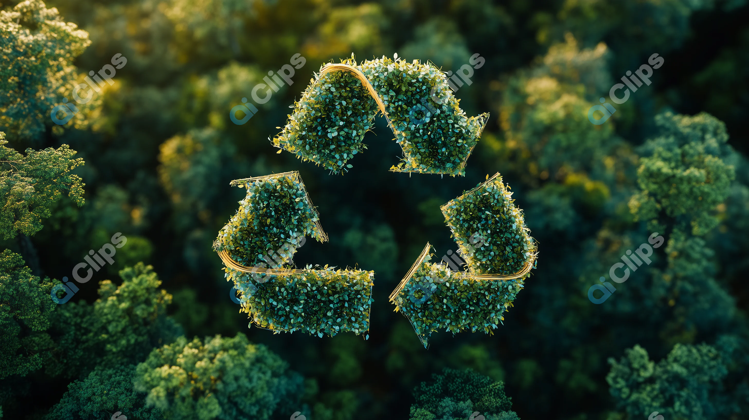 Eco-Friendly Recycle Symbol Over Forest