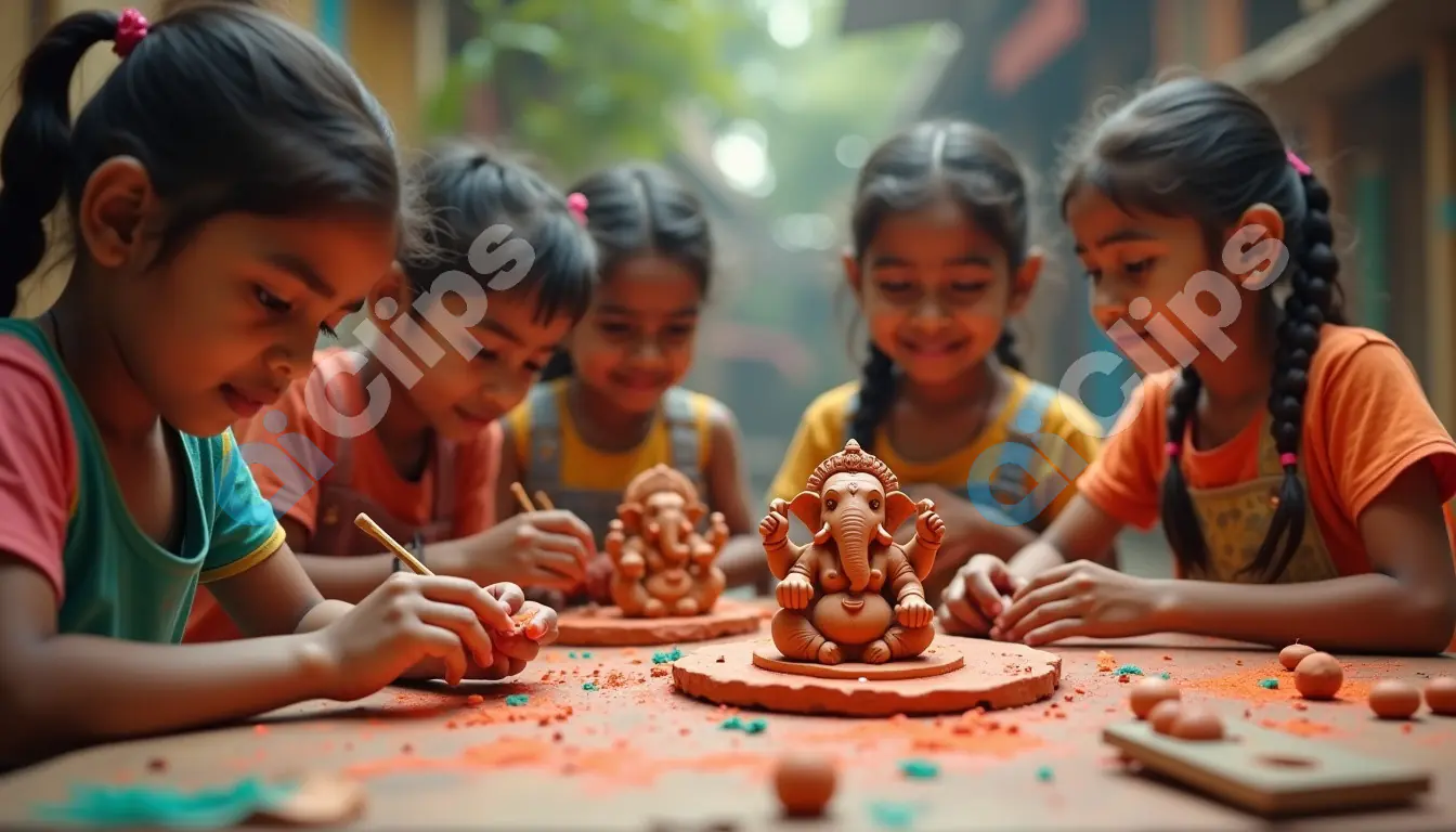 Kids Crafting Clay Ganesha Idols for Ganesh Chaturthi