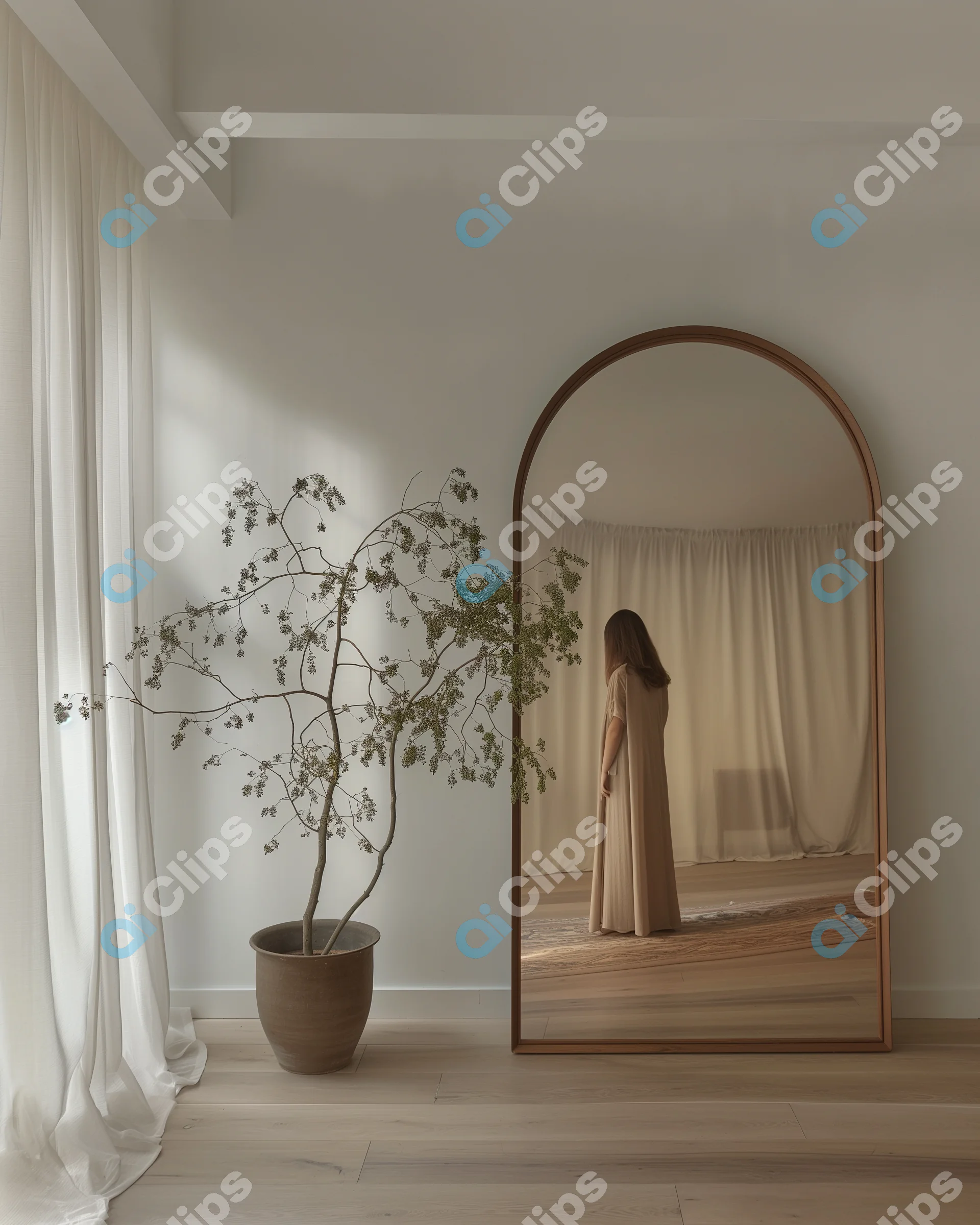 Elegant Mirror Reflection in Minimalist Room