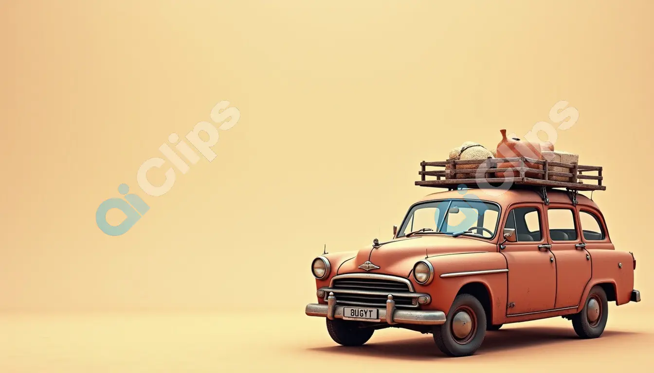 Vintage Car with Luggage on Roof Rack