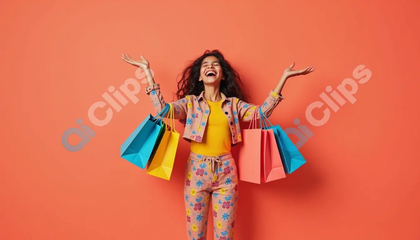 Happy Woman with Colorful Shopping Bags