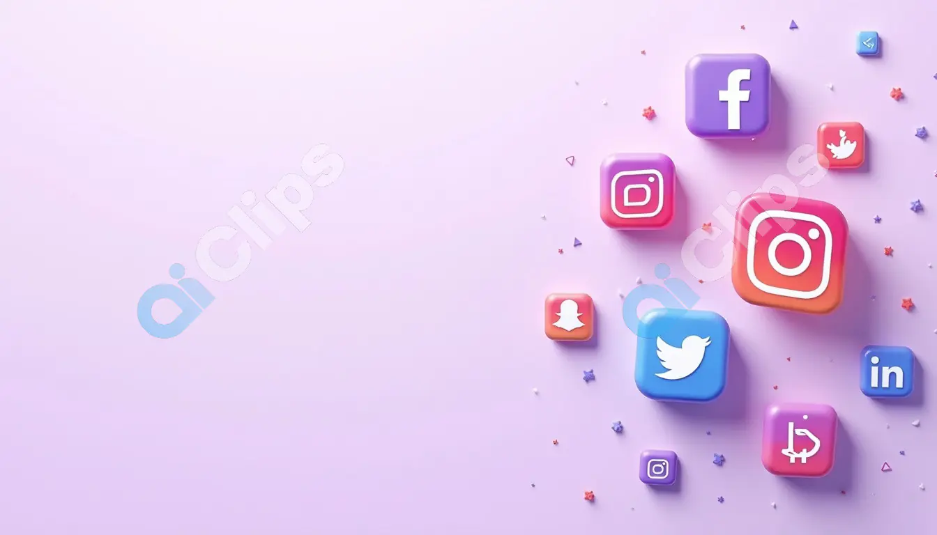 Social Media Icons on Lavender Background with 3D Effect