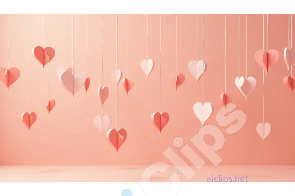 Hanging Paper Hearts on Peach Background