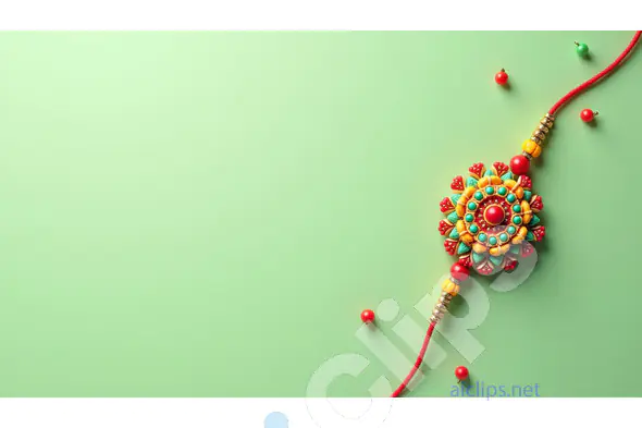Decorative Rakhi on Green Background with Red Beads