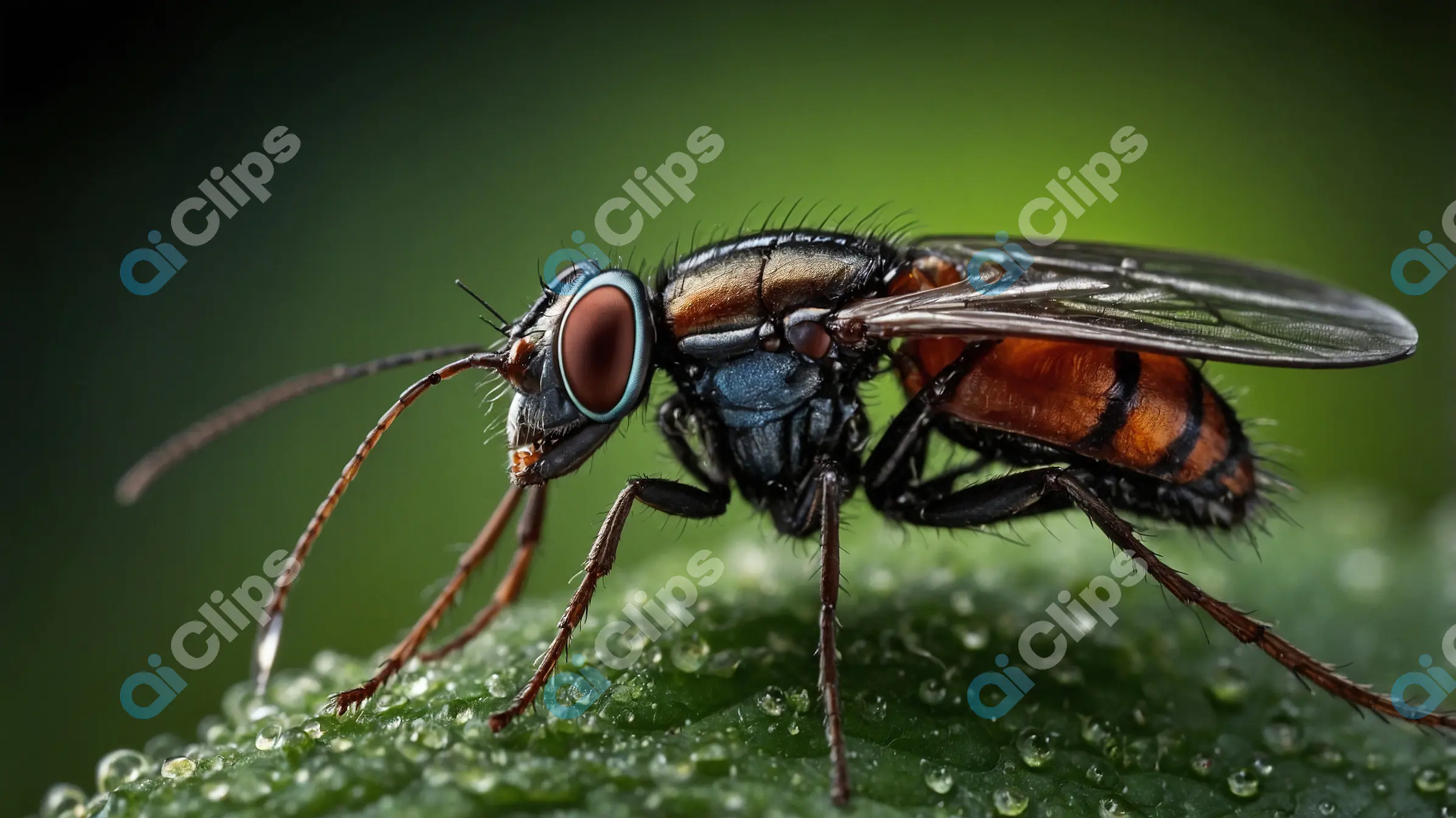 Macro Shot of a Fly on Leaf