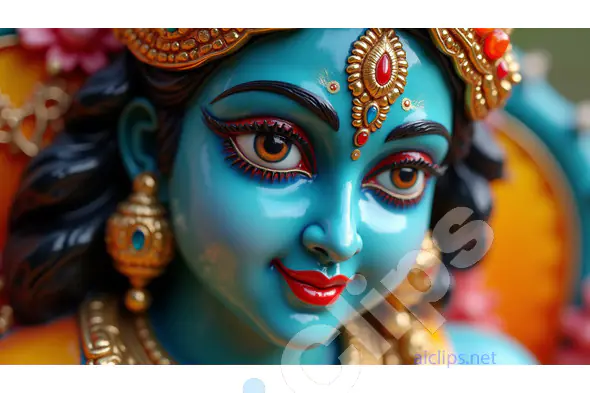 Close-Up of Lord Krishna’s Face with Detailed Adornments