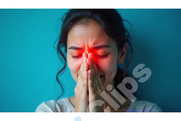 Woman Suffering from Sinus Pain with Highlighted Area