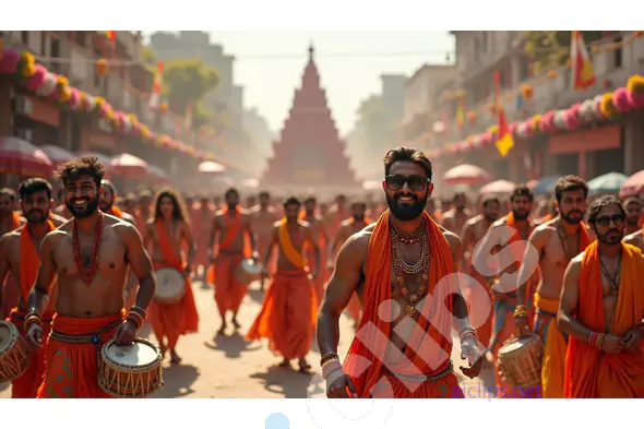 Enthusiastic Devotees in Ganesh Chaturthi Procession
