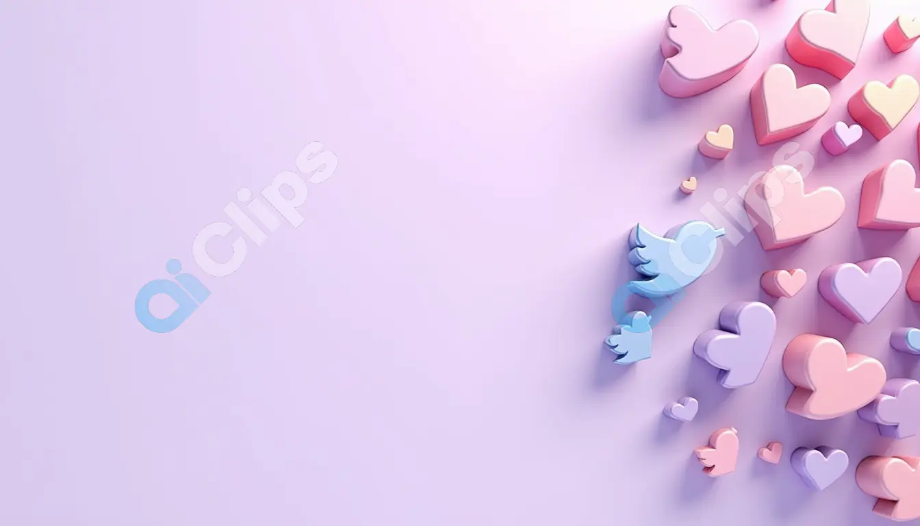 3D Twitter Icons and Hearts on Lavender Background