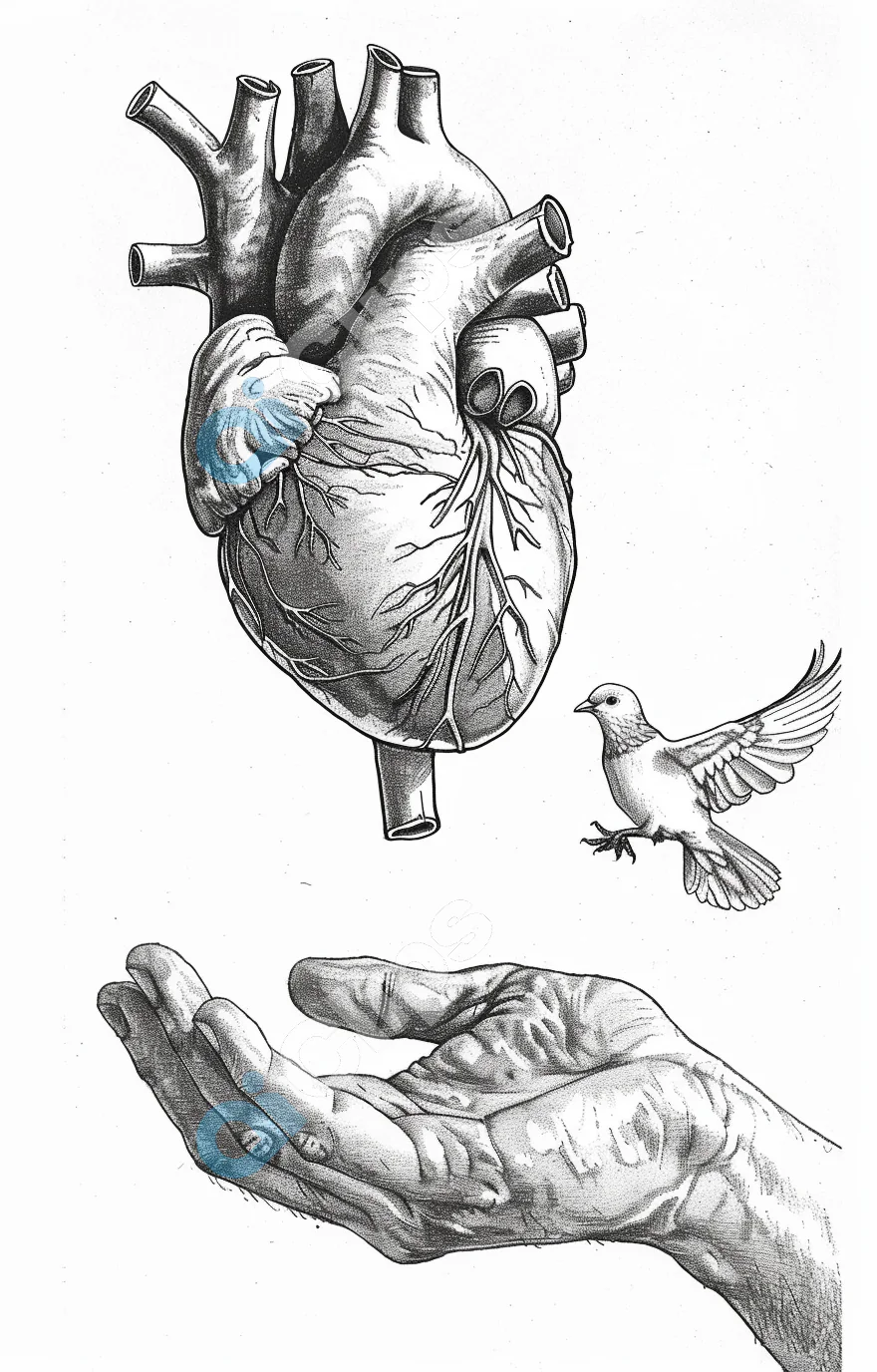 Anatomical Heart and Hand with Bird