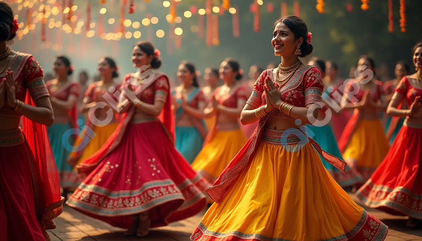 Graceful Women Performing Traditional Garba Dance During Navratri Festival