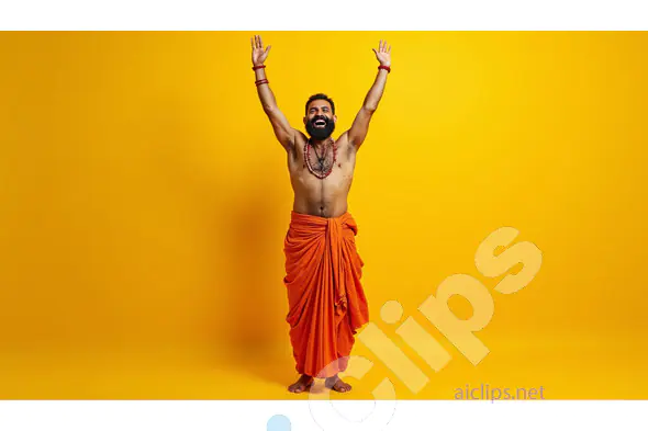 Happy Indian Man in Traditional Saffron Attire