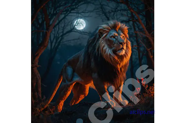 Majestic Lion Under Moonlight